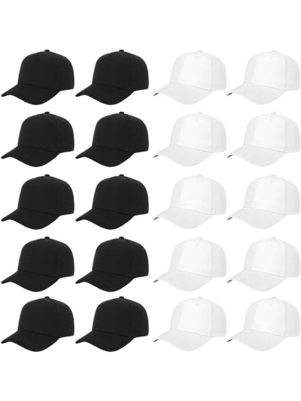 20-Pack Solid Baseball Caps - DIY Craft, Breathable, Adjustable Fit, Unisex